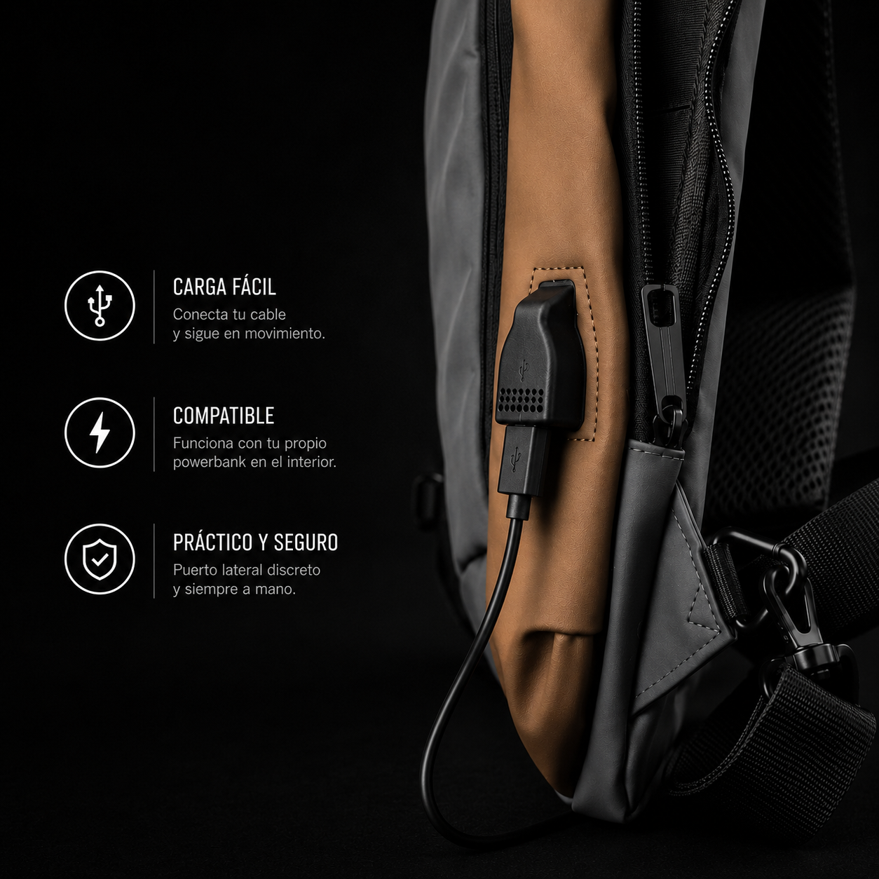 Urban Pack — Bandolera con candado y carga USB